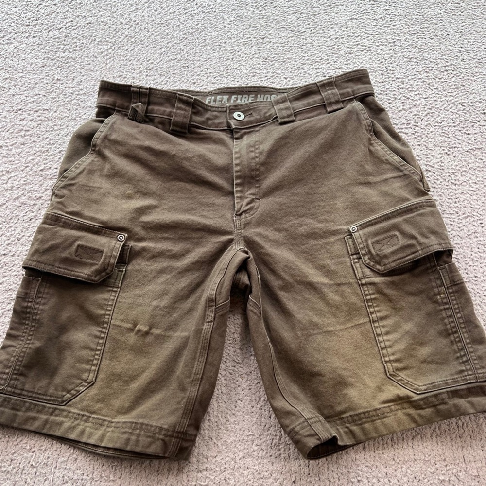 Duluth Trading Co Flex Fire Hose Cargo Shorts Mens 34 Brown Relaxed Fit 36333